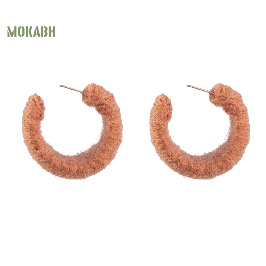 1 Đôi Bông Tai Hình Chữ C Sợi Cotton Bện Thủ Công Màu Trơn Thời Trang Thu Đông Dành Cho Nữ