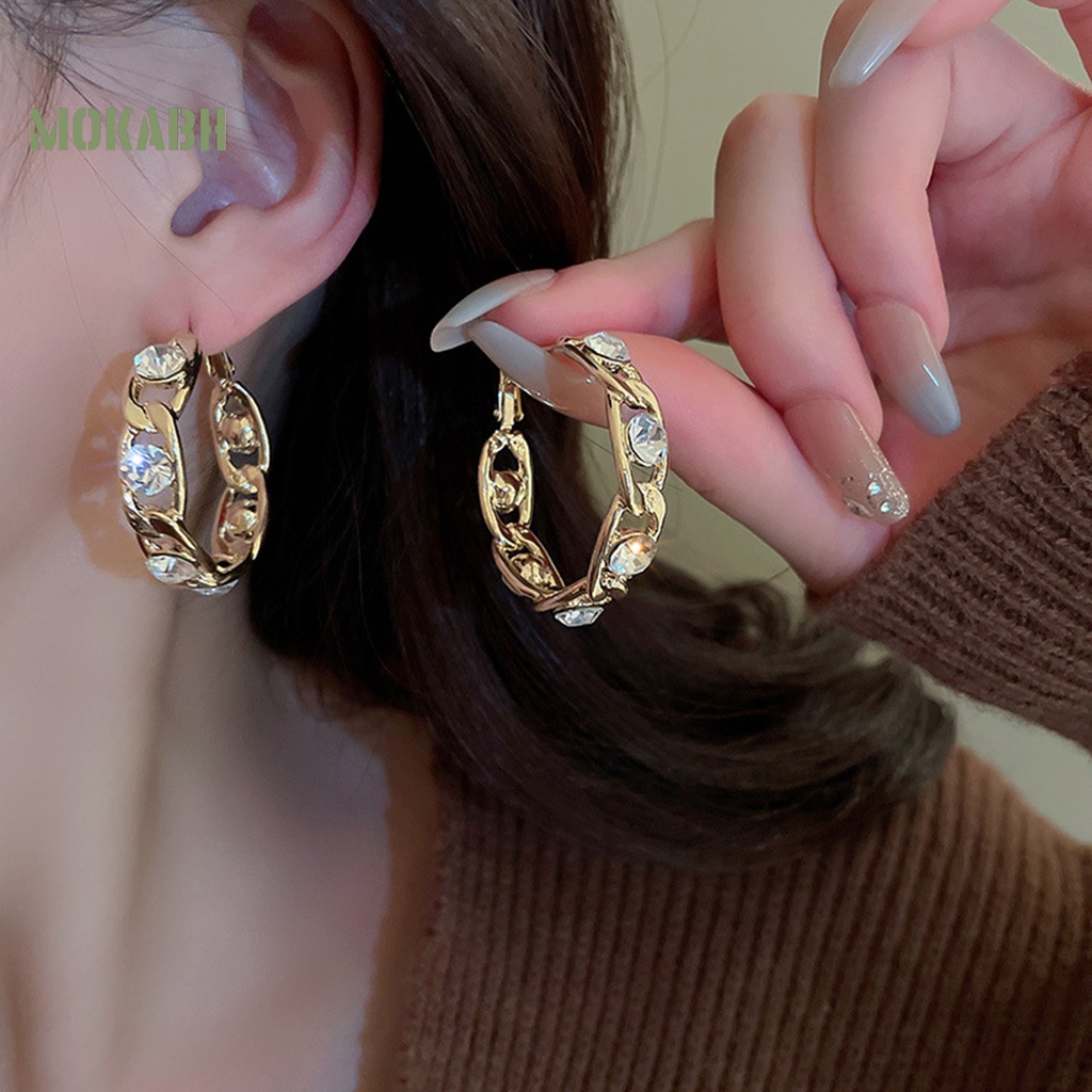 1 Đôi Bông Tai Tròn Lớn Đính Đá Thời Trang Dành Cho Nữ