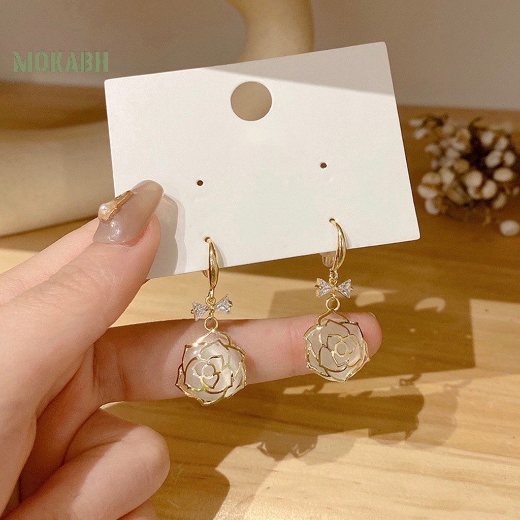 1 Đôi Bông Tai Hình Nơ Đính Đá Opal Phong Cách Pháp Thời Trang