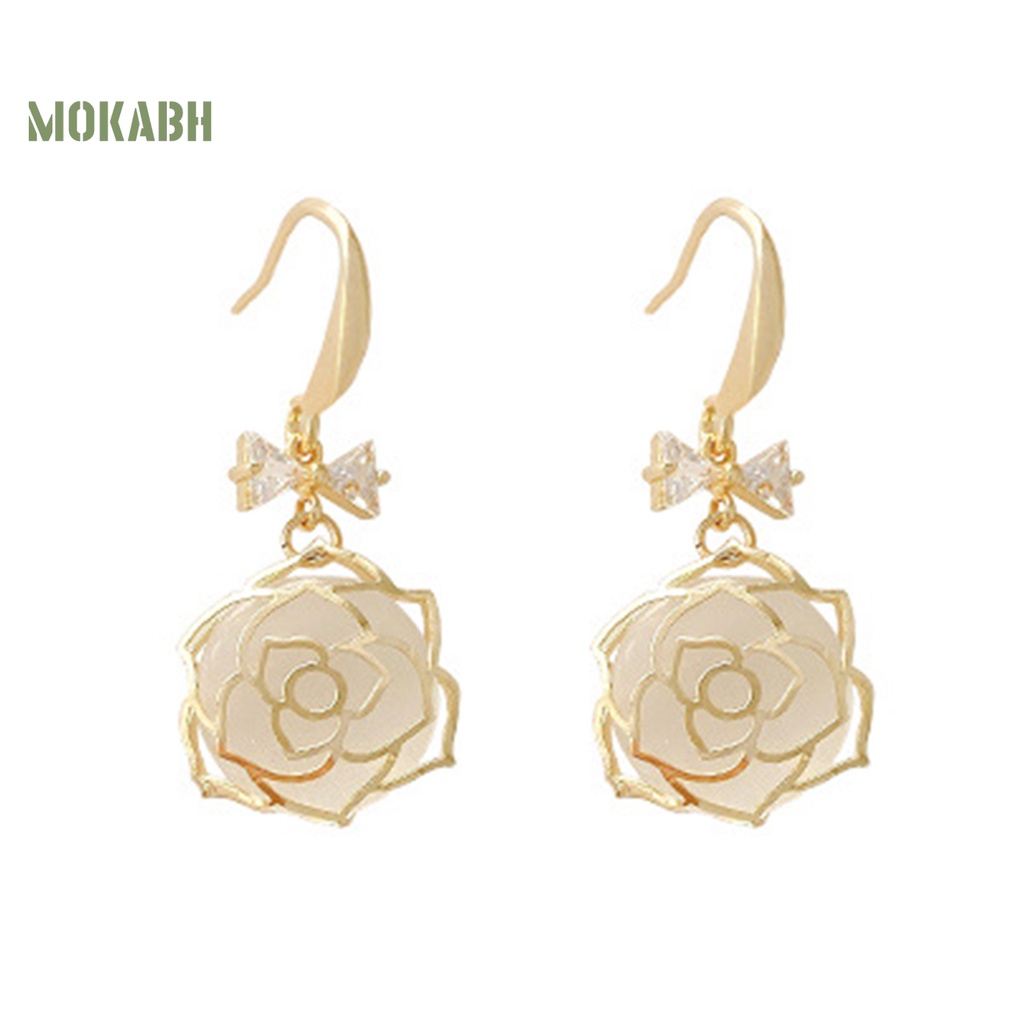 1 Đôi Bông Tai Hình Nơ Đính Đá Opal Phong Cách Pháp Thời Trang