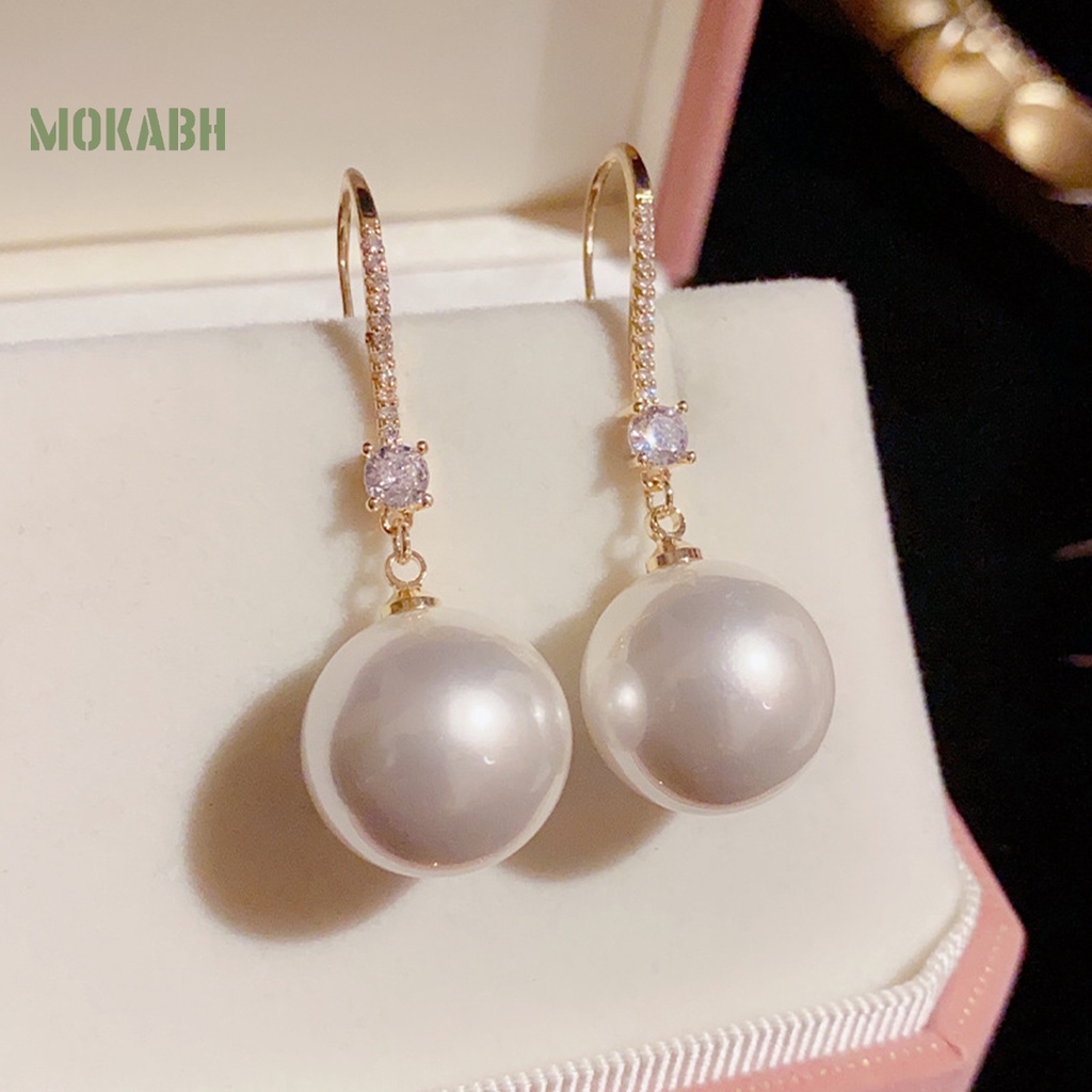 1 Đôi Bông Tai Móc Đính Đá Ngọc Trai Nhân Tạo Lấp Lánh Thời Trang