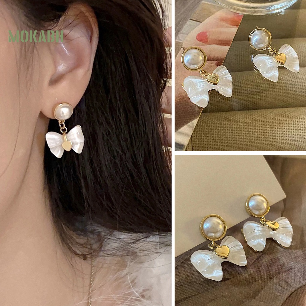 1 Đôi Bông Tai Hình Nơ Đính Ngọc Trai Giả Màu Trắng Phong Cách Pháp Thanh Lịch Thời Trang Cho Nữ