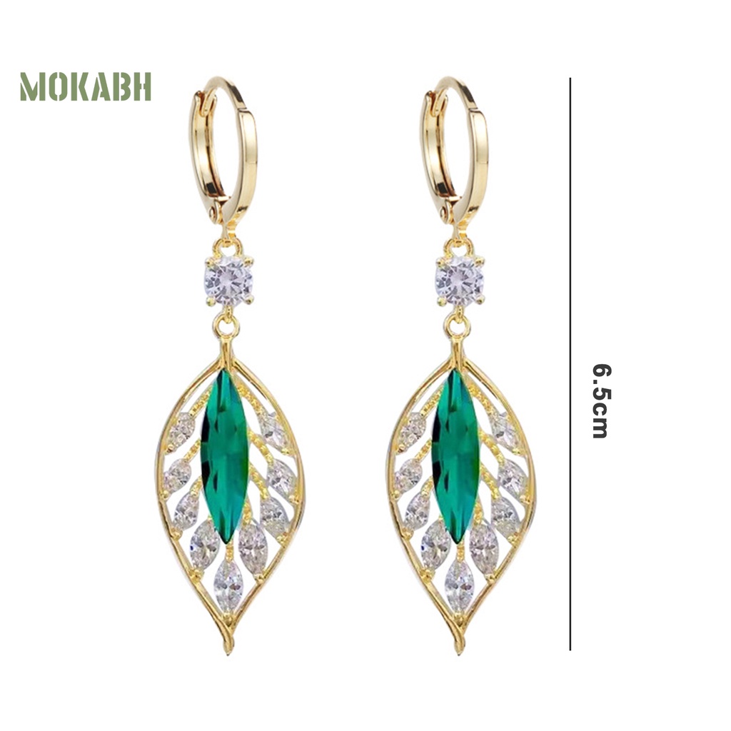 1 Đôi Bông Tai Hình Chiếc Lá Đính Đá Phong Cách Retro Dành Cho Nữ