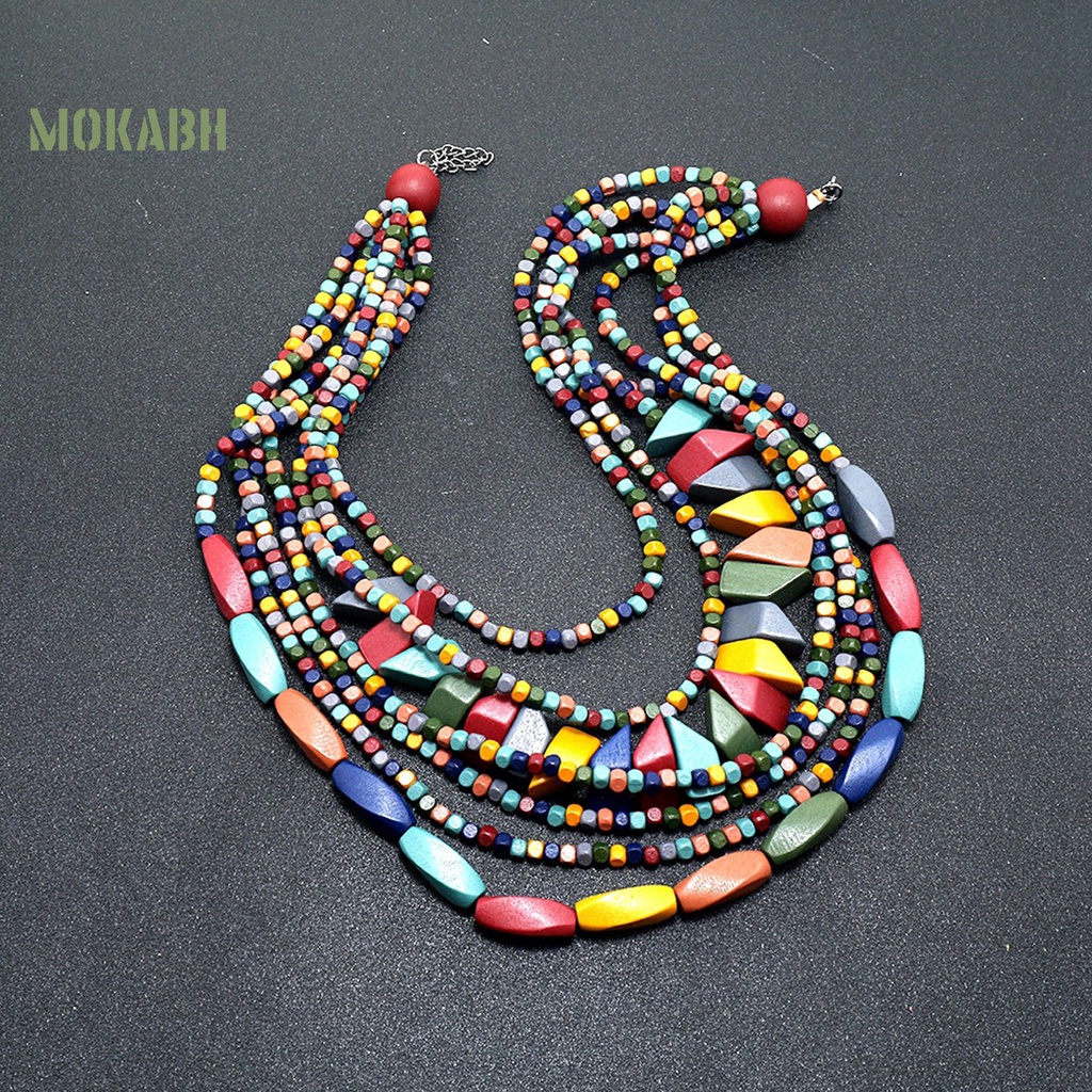 [Mới] Vòng Cổ Xỏ Hạt Gỗ Nhiều Lớp Nhiều Màu Sắc Vintage Thời Trang Dân Tộc Thích Hợp Đi Tiệc Ngày Lễ