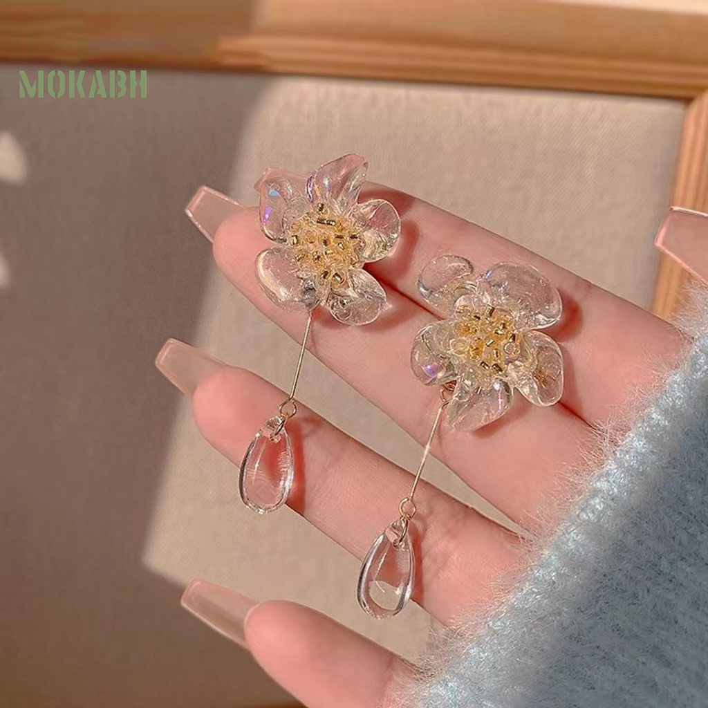 1 Đôi Bông Tai Hình Giọt Nước Pha Lê Trong Suốt Không Gây Dị Ứng Phong Cách Pháp Thời Trang