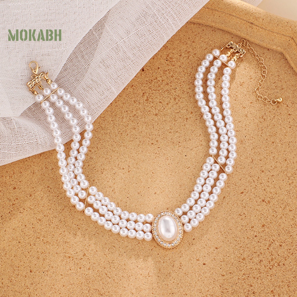 Vòng Cổ Choker Đính Đá Giả Ngọc Trai Thanh Lịch Cổ Điển Có Thể Điều Chỉnh Cho Nữ