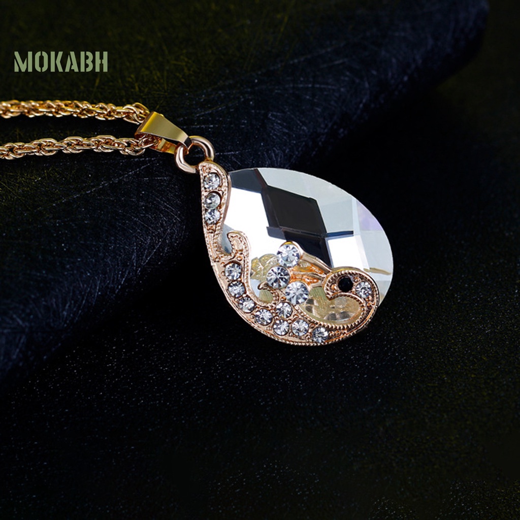 1 Bộ Vòng cổ + Nhẫn + Bông Tai Hình Chim Công Bằng Hợp Kim Đính Đá Sang Trọng