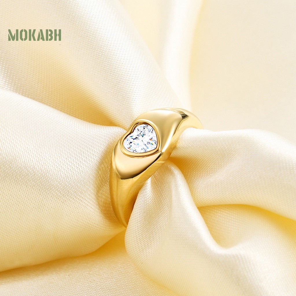 Nhẫn Hình Trái Tim Bằng Thép Không Gỉ Không Gây Dị Ứng Đính Đá Thời Trang Dành Cho Nữ