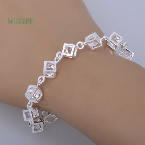 (Hot) Vòng Tay Mạ BạC ĐíNh Đá HìNh KhốI Vuông Xinh XắN