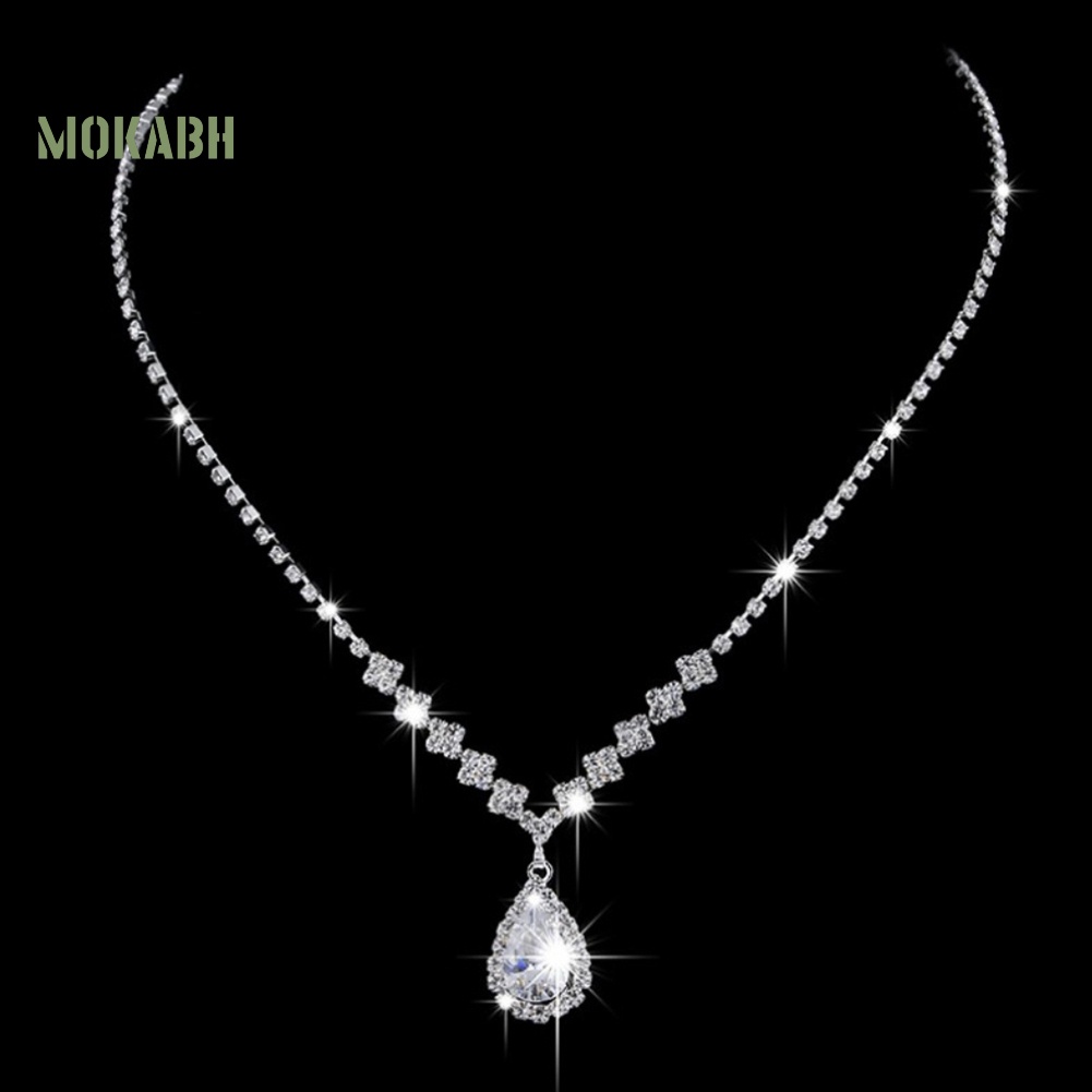 Bộ Vòng cổ + Bông Tai Đính Đá Hình Giọt Nước Sang Trọng Cho Nữ