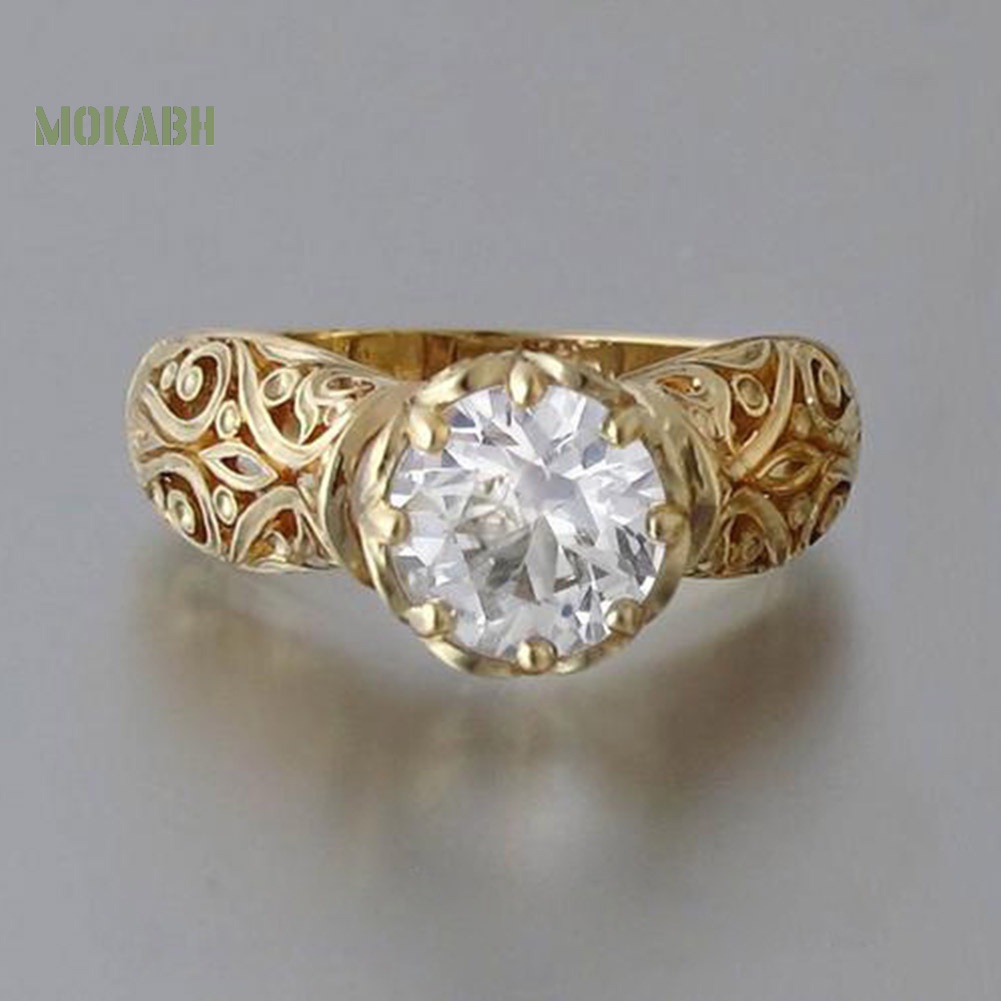 Nhẫn Đính Hôn Mặt Số 8 Khắc Họa Tiết Hoa Đính Đá Cổ Điển Cho Nữ