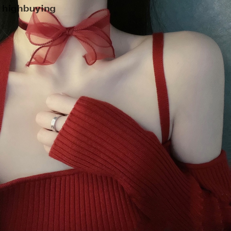Vòng Cổ Choker Ren Màu Đỏ Đen Phong Cách Harajuku Gothic Quyến Rũ Cho Nữ