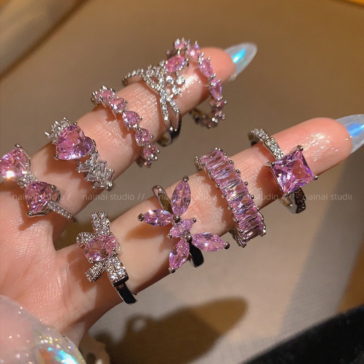Nhẫn Đính Đá Opal Hình Nơ / Trái Tim Phong Cách Hàn Quốc Cho Nữ