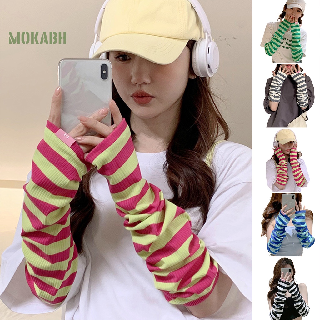 1 Cặp Ống Tay Áo Dài Họa Tiết Sọc Dùng Khi Lái Xe