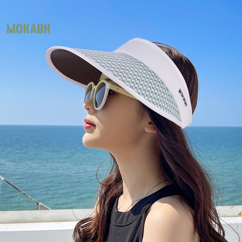 [Mok Abh] Mũ Chống Nắng Hở Chóp Vành Dài Điều Chỉnh Được Màu Sắc Tương Phản Thoáng Khí Chống Biến Dạng Khi Đi Du
