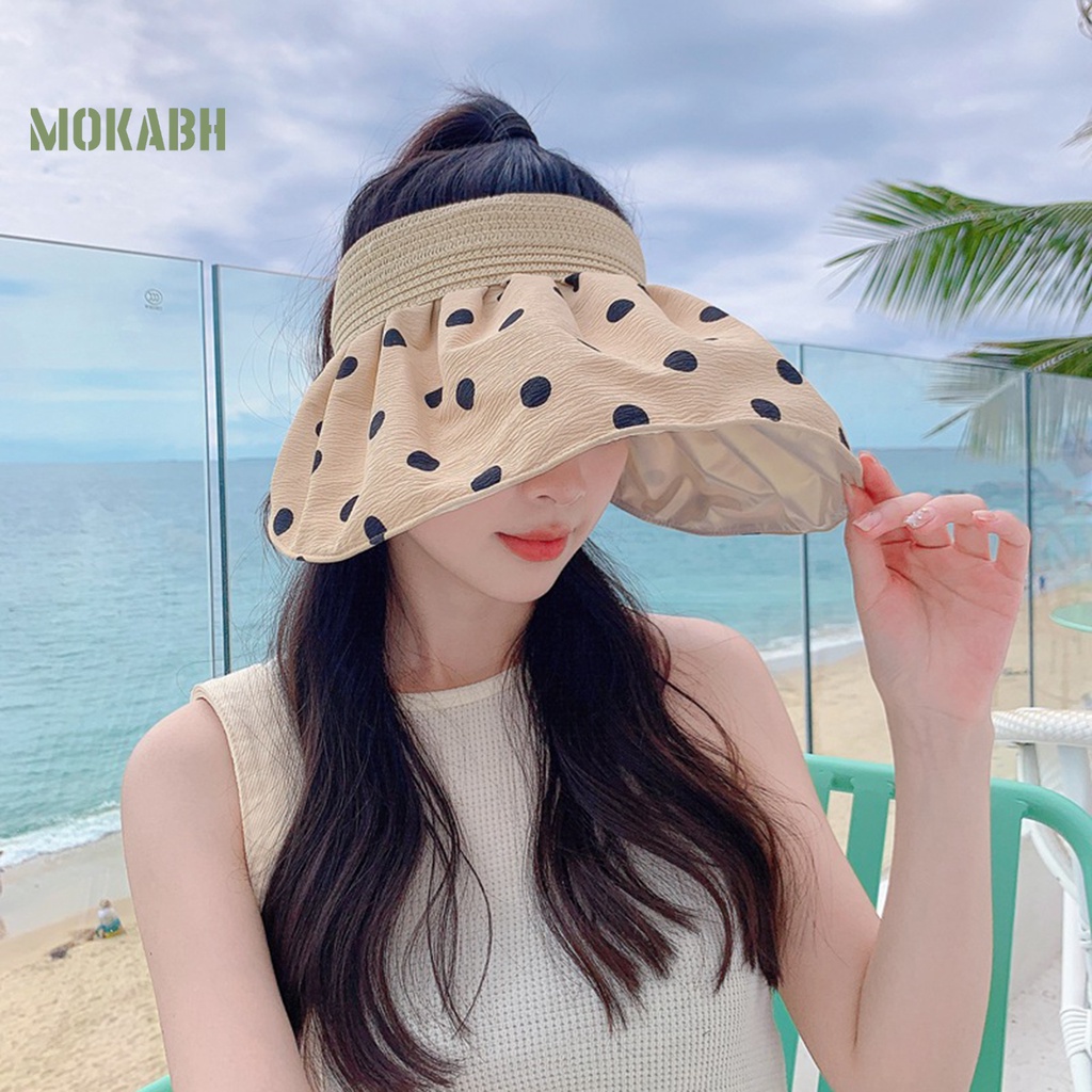 Nón Rộng Vành Thoáng Khí Chống Tia UV Họa Tiết Chấm Bi Thời Trang Mùa Hè Cho Nữ