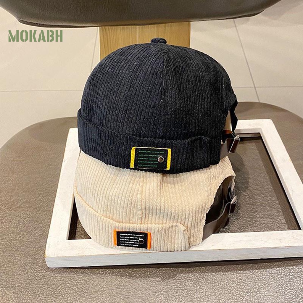 [Mok Abh] Mũ Beanie Vải Nhung Mềm Mại In Logo Vòm Màu Trơn Có Thể Điều Chỉnh Phong Cách Retro Đường Phố Cho Nam Và Nữ