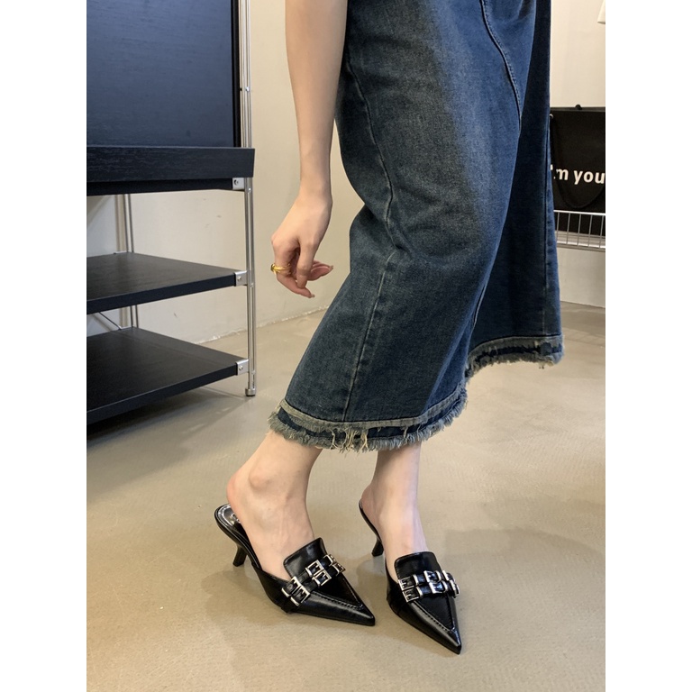 Giày Cao Gót Mũi Nhọn Phong Cách punk Pháp Thời Trang Hè Thu 2023