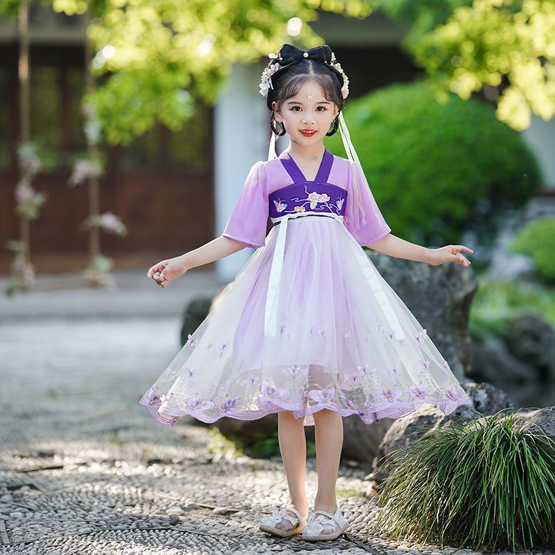 Đầm Công Chúa Tay Ngắn Thêu Hình Bướm Phong Cách Mới Cho Bé Gái