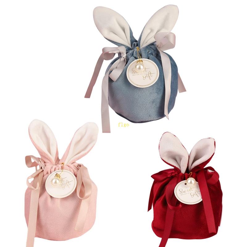 Flgo Túi Đựng Kẹo Hình Tai Thỏ Bằng Nhung Dễ Thương Xinh Xắn