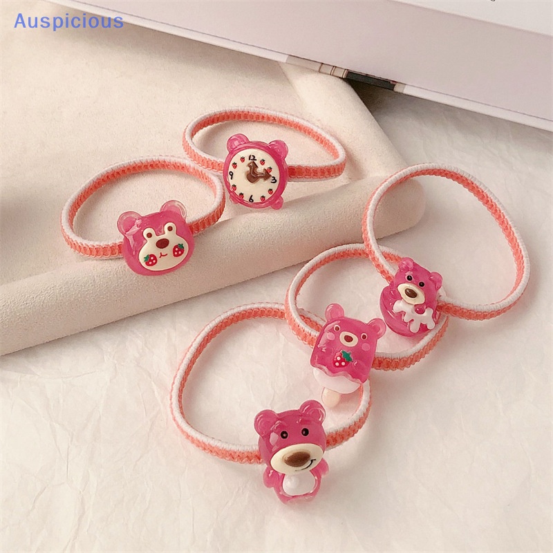 1 Dây Buộc Tóc Cao Su Co Giãn Hình Gấu Và Dâu Tây Dễ Thương Cho Bé Gái