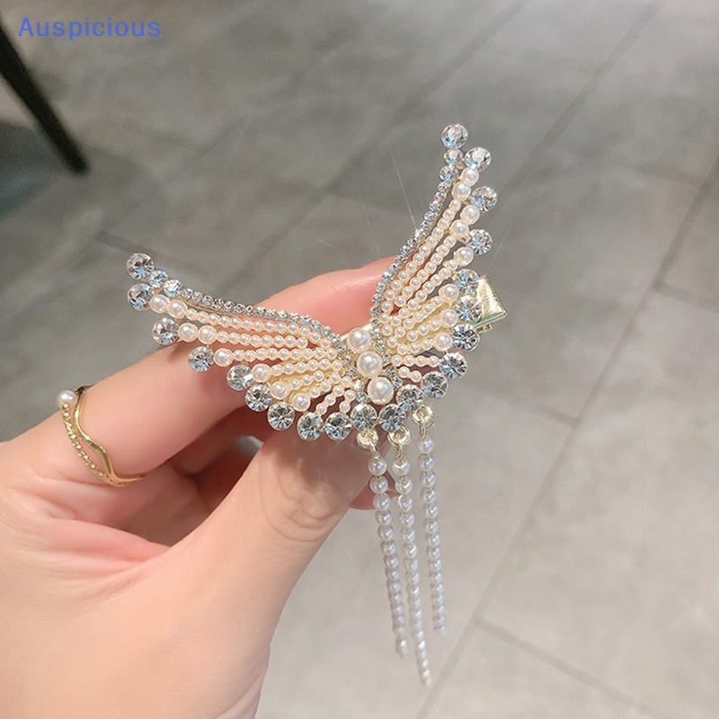 Kẹp Tóc Hình Cánh Bướm Đính Ngọc Trai / Kim Cương Giả Phối Tua Rua Lưng Cổ Tích Cho Nữ