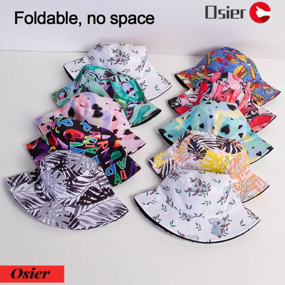 OSIER1 Mũ Bucket Hai Mặt Chống Nắng Nhuộm Màu Có Thể Gập Lại In Họa Tiết