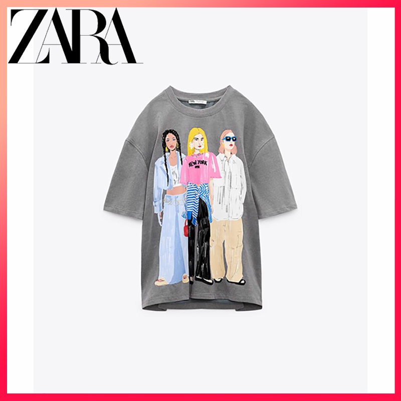 Zara Áo Thun Ngắn Tay Cổ Tròn In Họa Tiết Thời Trang Cho Nữ