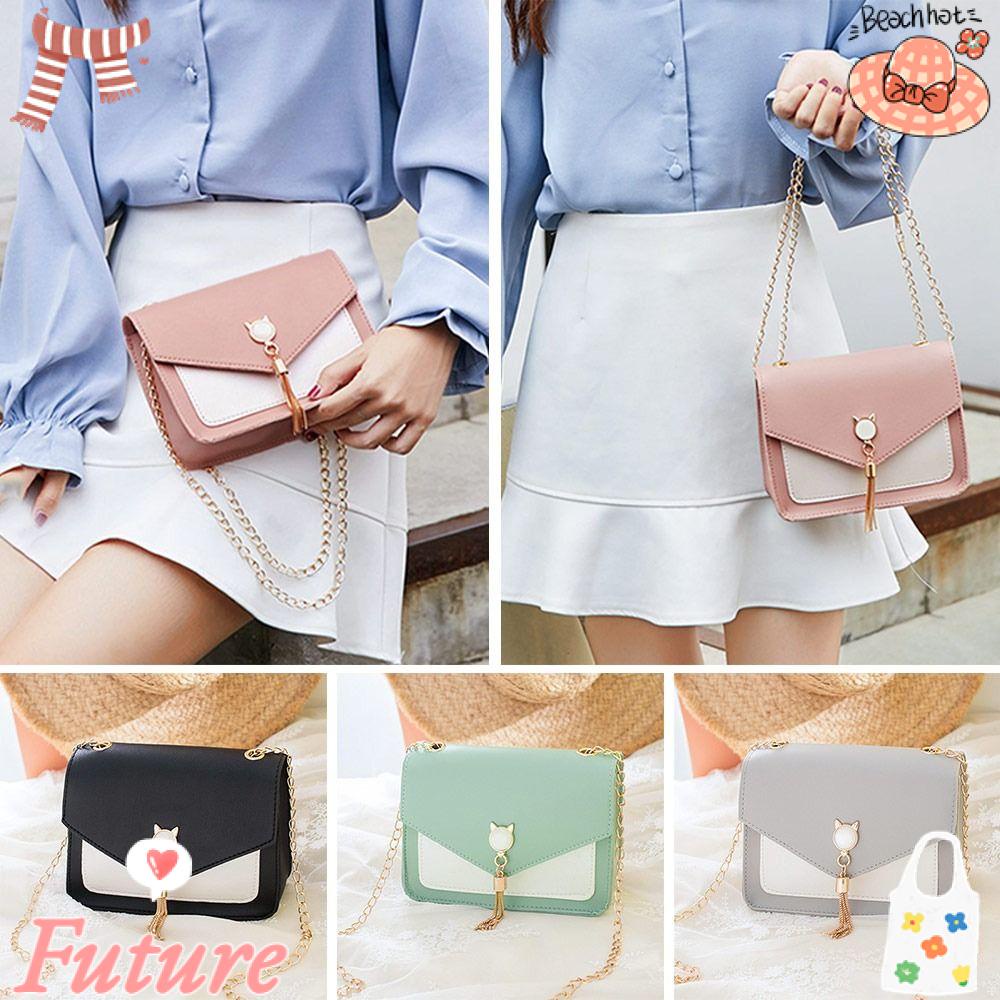 Túi Đeo Vai Da PU Hình Vuông Cỡ Nhỏ Phối Dây Đeo Sợi Xích Thời Trang