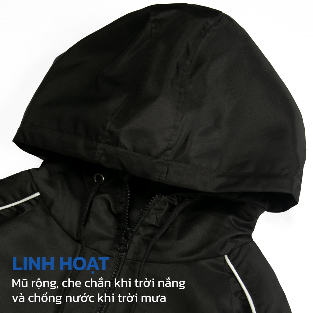 Áo khoác dù nam nữ form rộng, có mũ màu đen kèm sọc tay local brand DEMI | DE-AK62