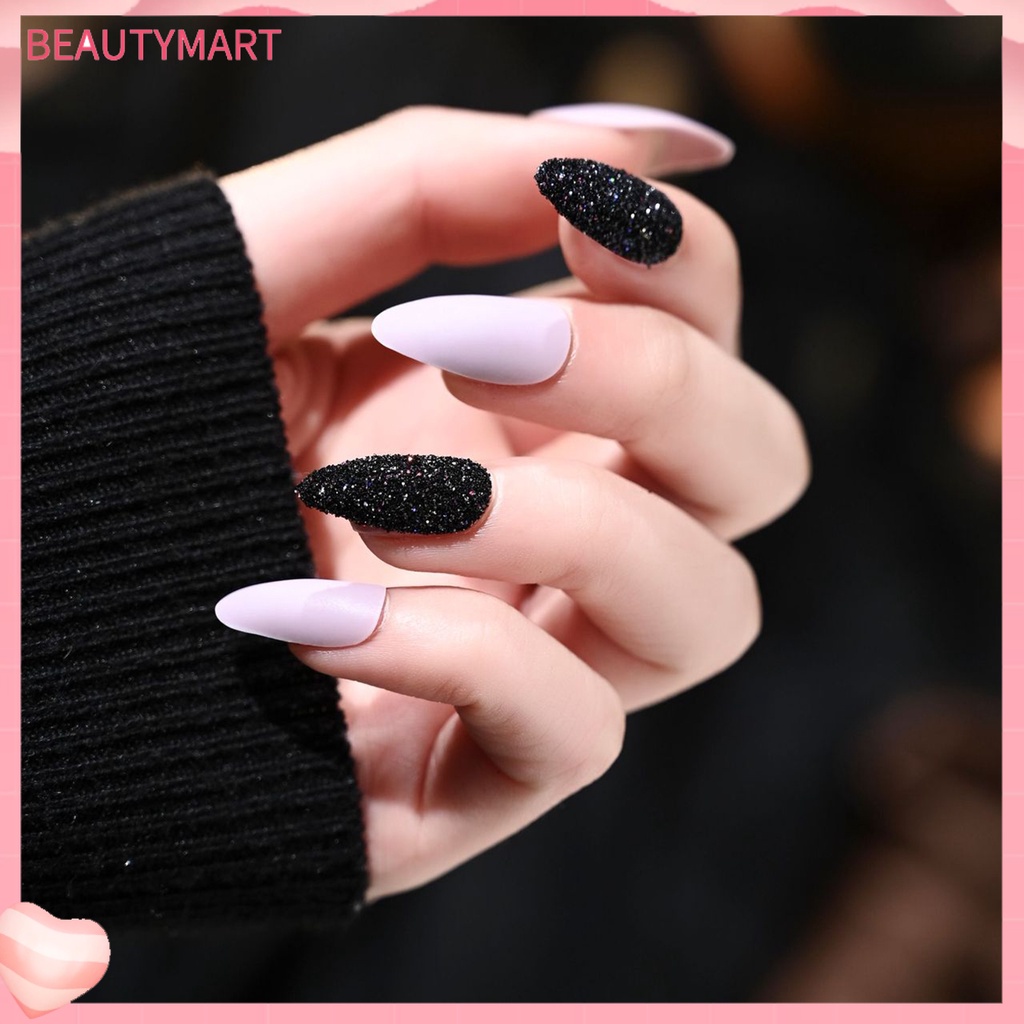 1 Bộ Móng Tay Giả Màu Lì Và Kim Sa Lấp Lánh Nhiều Màu Sắc Có Thể Tháo Rời