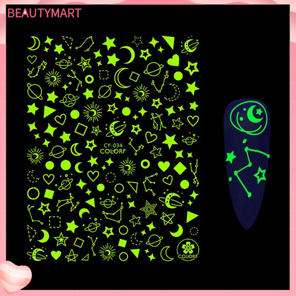 [beautymart] Miếng Dán Móng Tay Hiệu Ứng Dạ Quang Phát Sáng Trong Bóng Tối Hình Bướm Và Ngọn Lửa