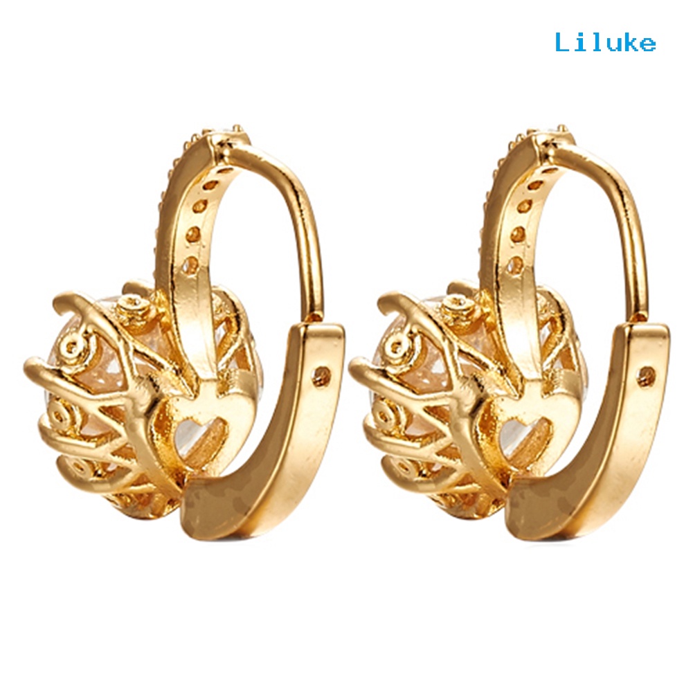 Đôi Khuyên Tai Mạ VàNg 9K HìNh TráI Tim ĐíNh Kim Cương Giả NhiềU MàU ThờI Trang