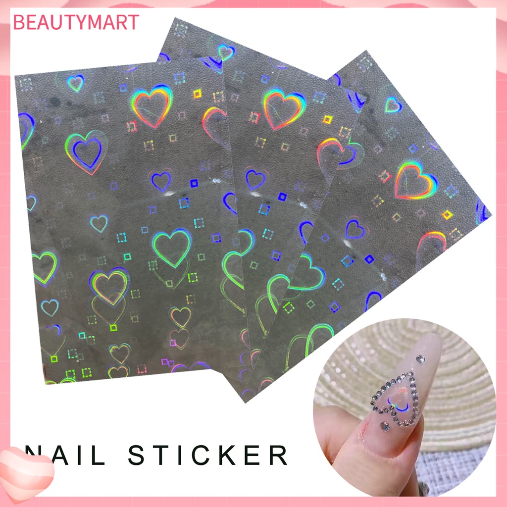 Bộ 3 Miếng Dán Móng Tay Hiệu Ứng Cực Quang Trái Tim DIY