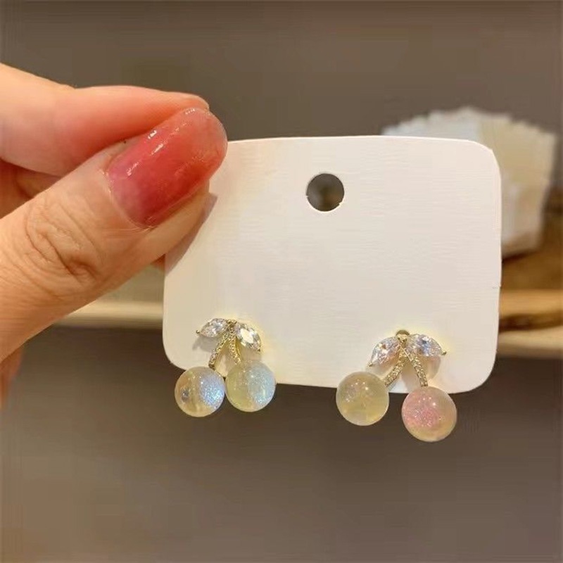 Bông Tai Đính Đá Hình Quả Cherry Nhiều Màu Sắc Dễ Thương Cao Cấp