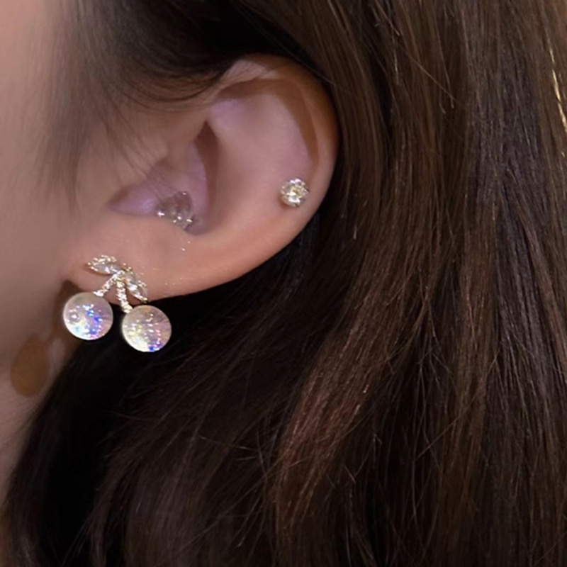 Bông Tai Đính Đá Hình Quả Cherry Nhiều Màu Sắc Dễ Thương Cao Cấp