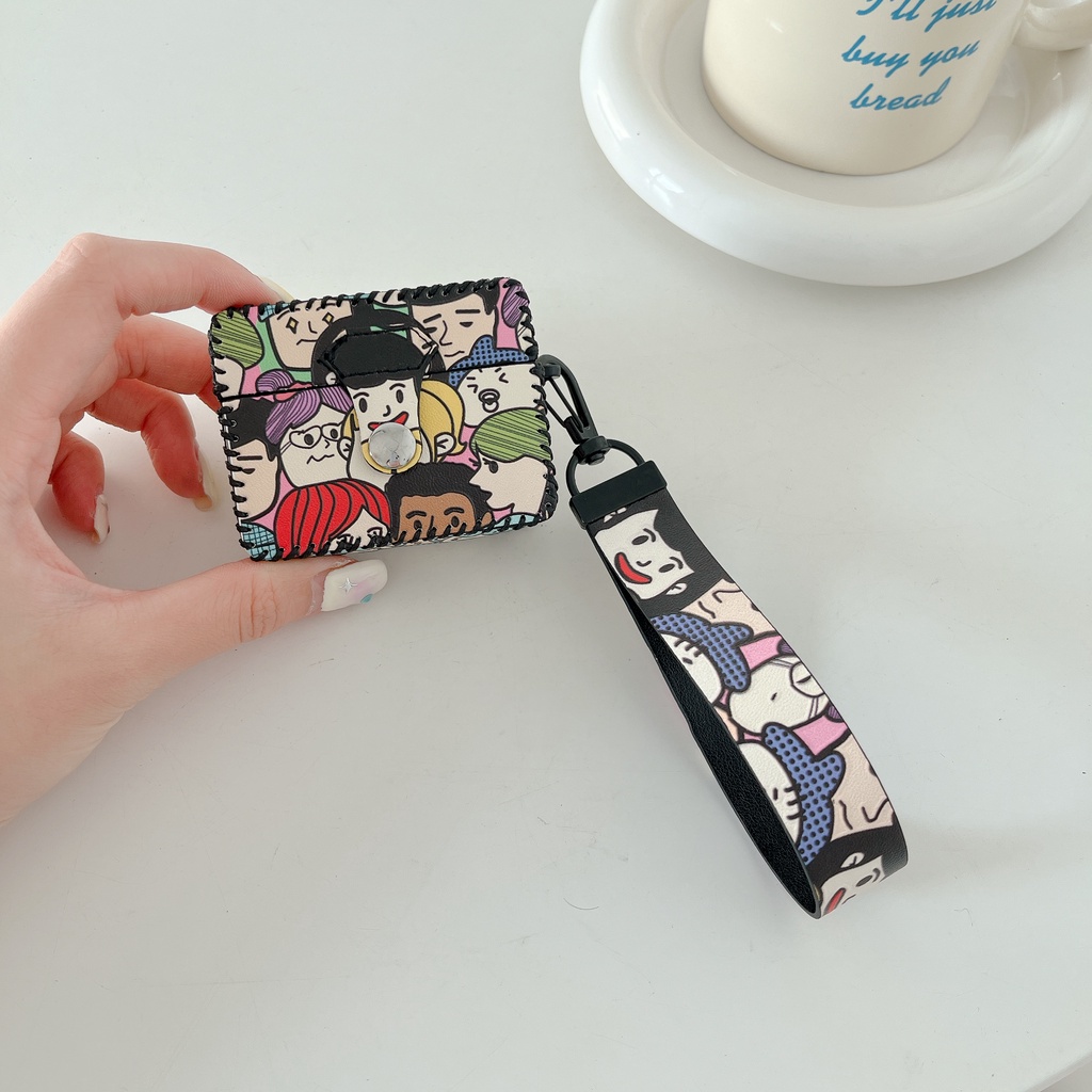 Vỏ Bảo Vệ Hộp Sạc Tai Nghe AirPods 1 2 3 pro2 2022 Bằng Da PU Hình Vuông Họa Tiết Hoạt Hình Sáng Tạo