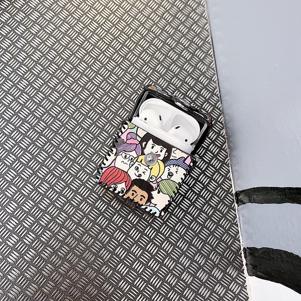 Vỏ Bảo Vệ Hộp Sạc Tai Nghe AirPods 1 2 3 pro2 2022 Bằng Da PU Hình Vuông Họa Tiết Hoạt Hình Sáng Tạo