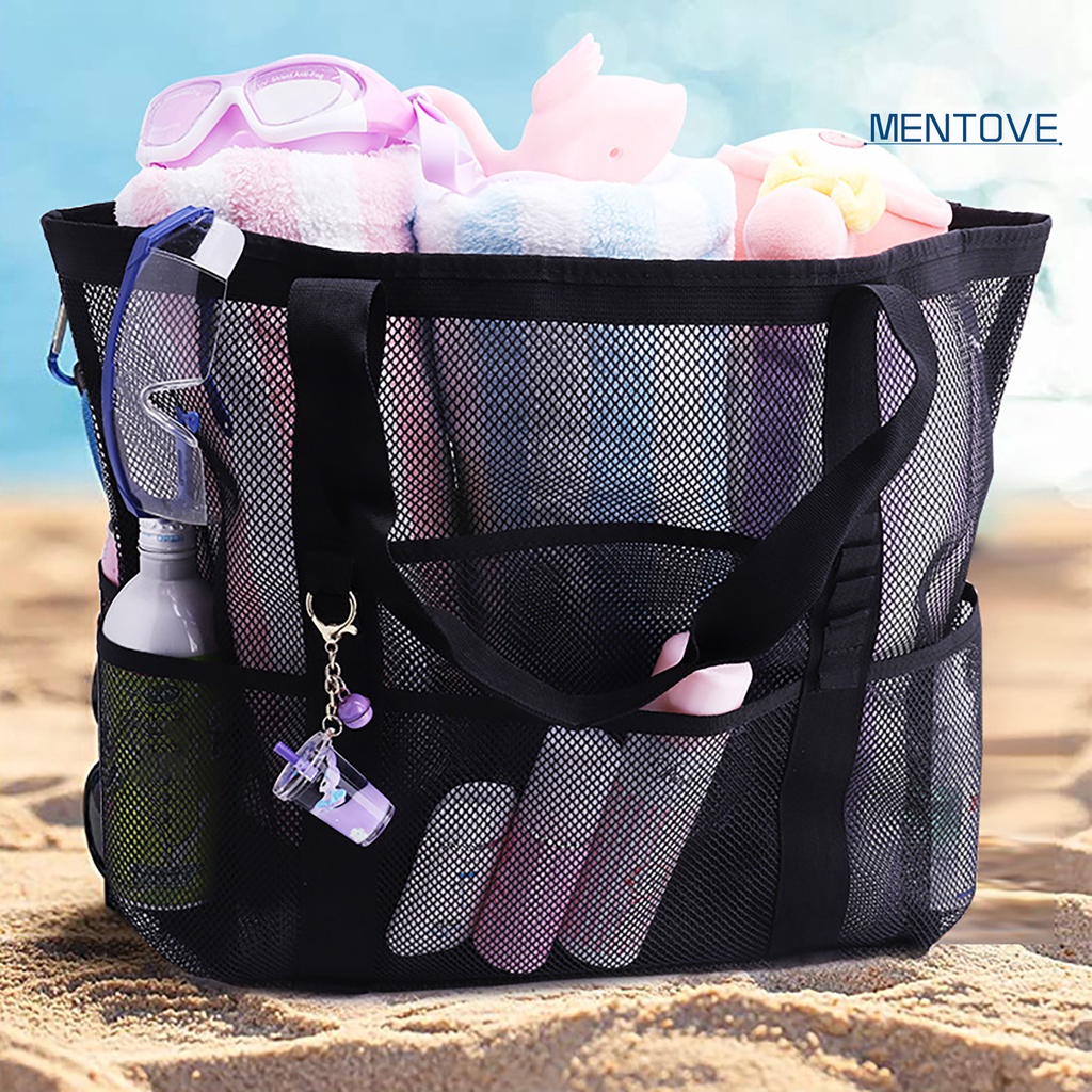[MT] Túi Lưới Rỗng Đựng Đồ Chơi Mua Sắm / Đồ Đi Biển Nhiều Ngăn Có Tay Cầm Có Thể Gập Lại Sức Chứa Lớn