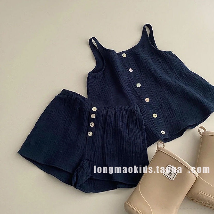 Set Áo Hai Dây + Quần Short Cotton Thoáng Khí Màu Sắc Đa Dạng Phong Cách Hàn Quốc Cho Bé Gái