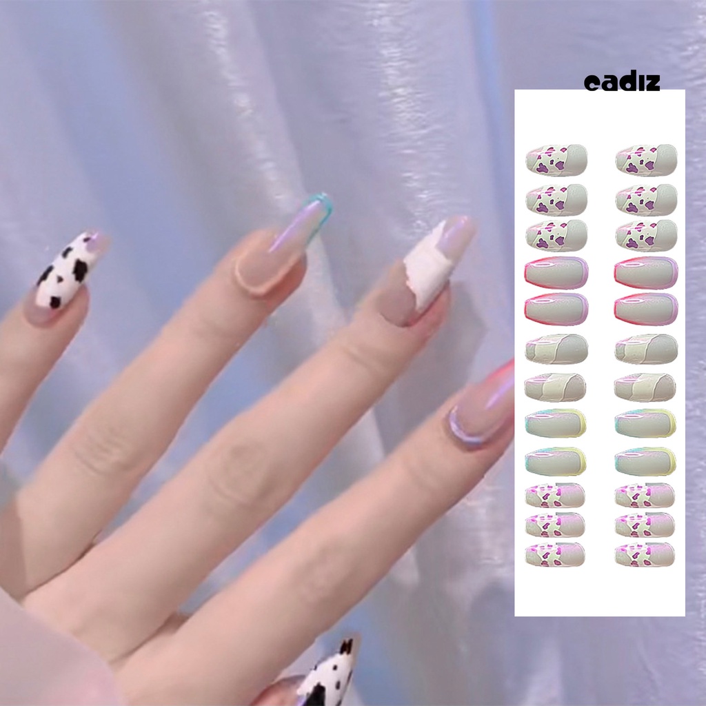 1 Bộ Móng Tay Giả Che Phủ Toàn Diện Tháo Rời Được Chống Phai Màu Họa Tiết Sọc Cầu Vồng Cho Salon