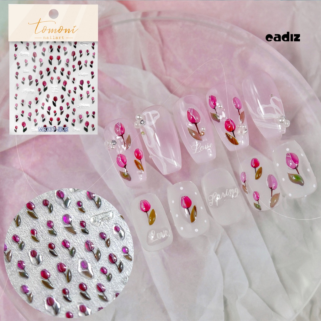 Đề Can Dán Móng Tay Tự Dính Không Phai Màu Họa Tiết Hoa Tulip Trái Tim Trang Trí Nghệ Thuật