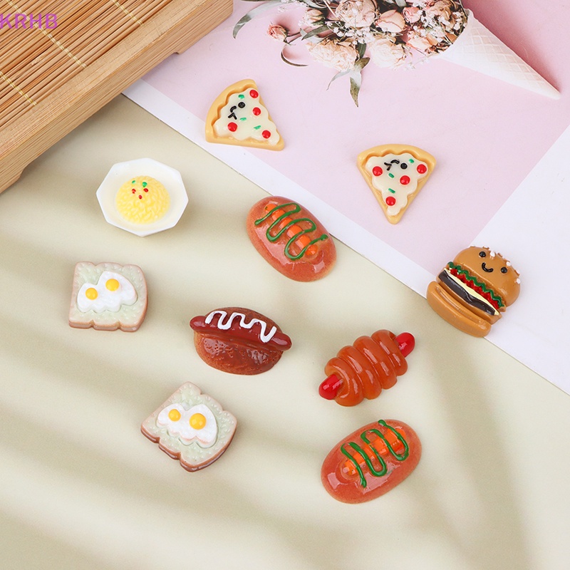 Set 10 Mô Hình Bánh Pizza Hamburger Mini Bằng Nhựa Resin Thủ Công DIY Trang Trí Sổ Tay Mới