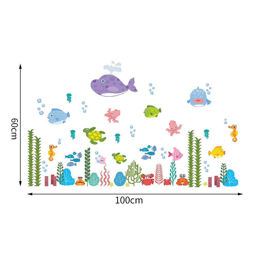 (Bất Ngờ) Đề Can Dán Tường Chống Thấm Nước Thế Giới Đại Dương Và Cỏ Biển Trang Trí Phòng Trẻ Em