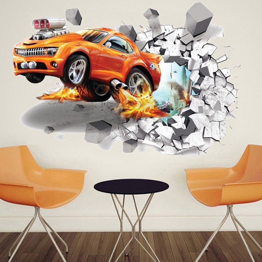 Sticker Dán Tường Họa Tiết Xe Hơi Hoạt Hình 3D Dễ Thương Bắt Mắt