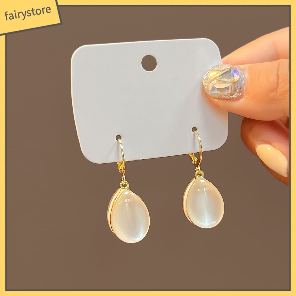 1 Đôi Bông Tai Hình Giọt Nước Đính Đá Mắt Mèo Giả Phong Cách Cổ Điển