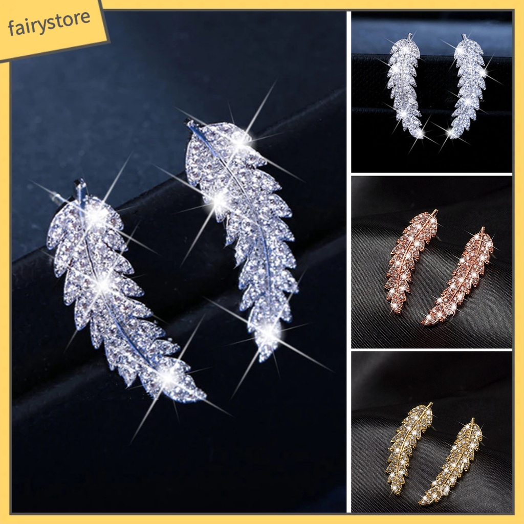 1 Đôi Bông Tai Hình Chiếc Lá Đính Đá Zircon Lấp Lánh Dành Cho Nữ