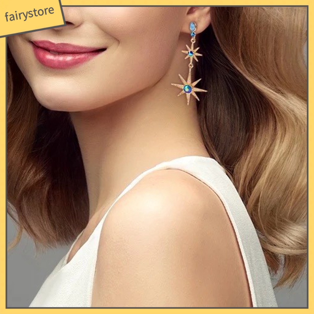 1 Đôi Bông Tai Hình Ngôi Sao / Mặt Trăng Đính Đá Nhân Tạo Thời Trang Dành Cho Nữ