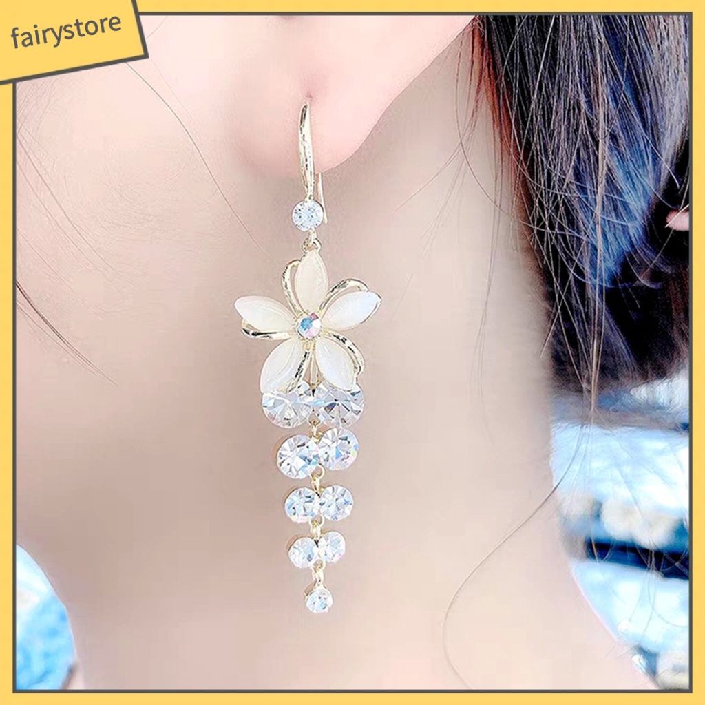 1 Đôi Bông Tai Dáng Dài Hình Hoa Đính Đá Lấp Lánh Thời Trang Cho Nữ