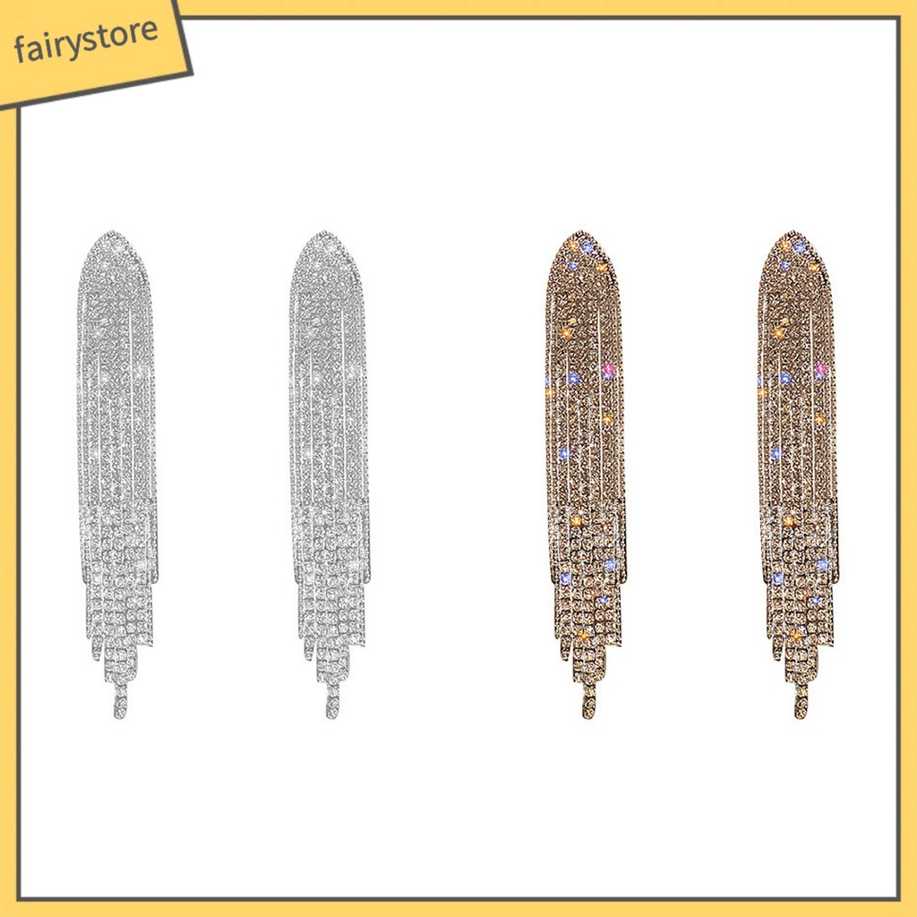 1 Đôi Bông Tai Dáng Dài Bằng Kim Loại Đính Đá Phong Cách Bohemian Thời Trang